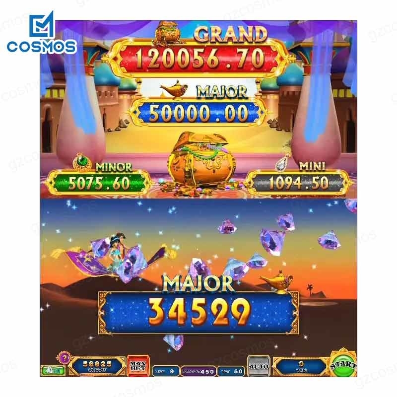 Vertical Link Coin Skill Video Slot Machine Board Aladdin Lamp Stand Alone